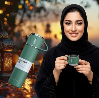 ترمس حافظ للحرارة مع فنجان (500 مل) - أخضر